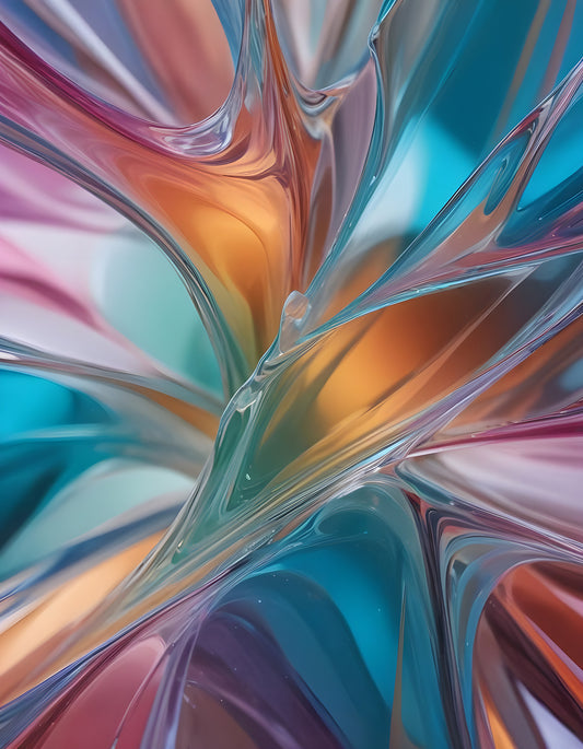 Abstract flow of teal and blue shapes blending together with soft curves and reflections