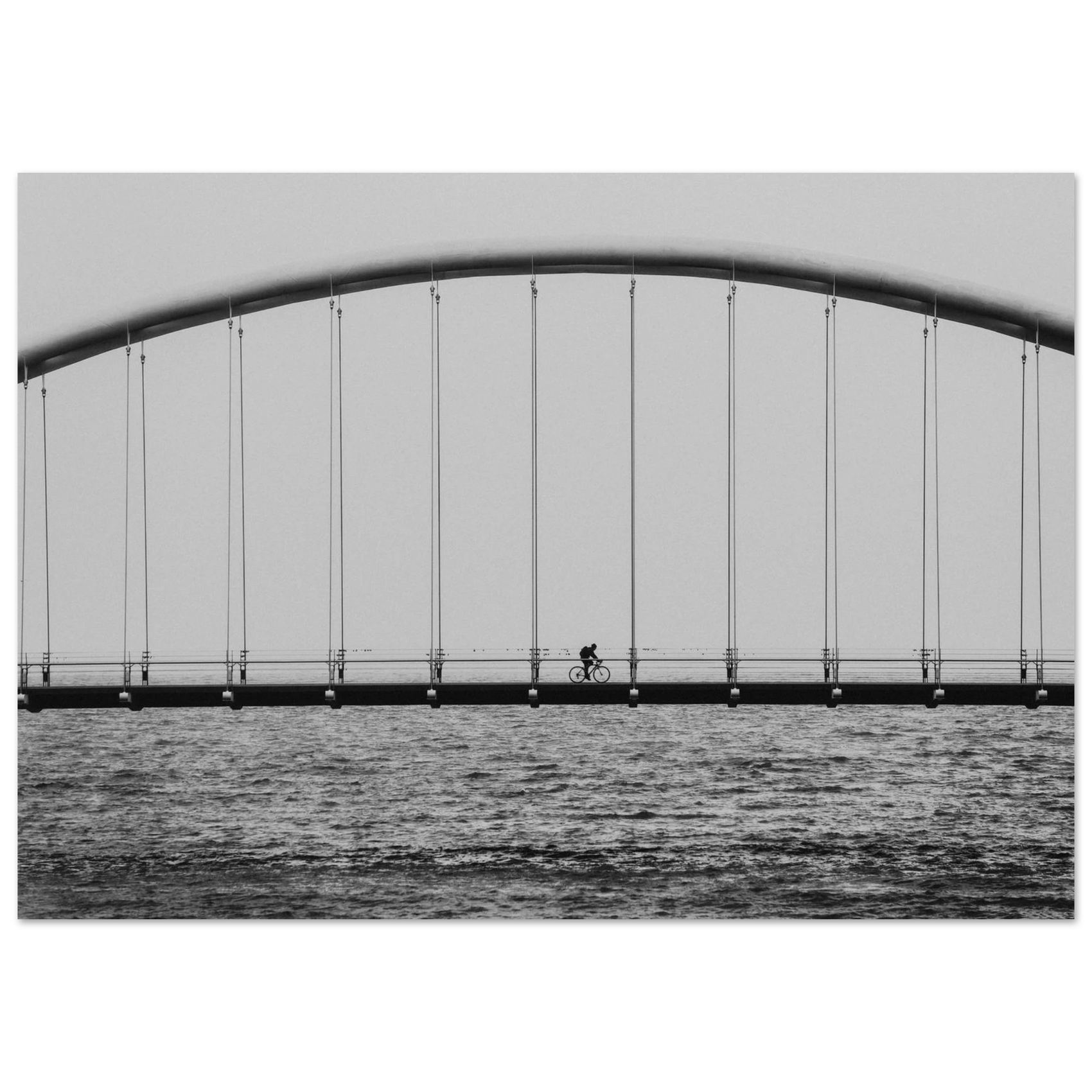 Urban Commuter - Minimalist Black & White Bridge Scene Premium Semi-Gloss Poster