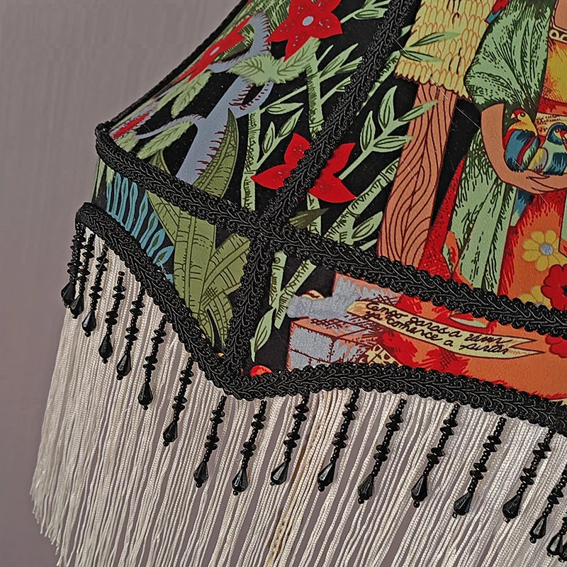 Colourful beaded tassel French style lampshade detail view 3