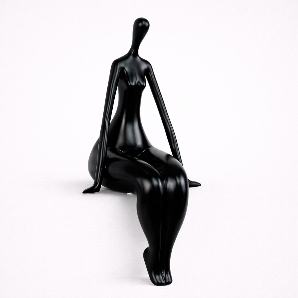 black abstract sitting figure sculpture main product view