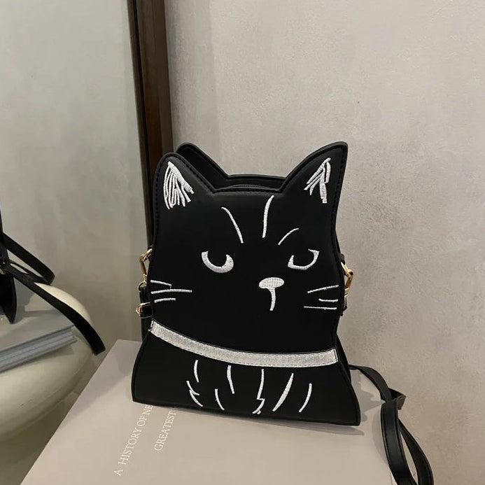 black cat crossbody bag animal purse styled product view