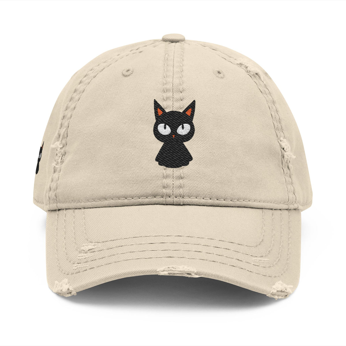 Black Cat Embroidered Hat Cute Aesthetic Cat Cap Vintage Distressed Dad Hat Gift For Cat Lover