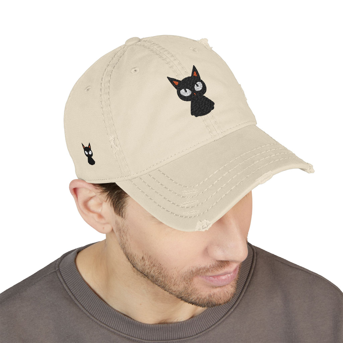 Black Cat Embroidered Hat Cute Aesthetic Cat Cap Vintage Distressed Dad Hat Gift For Cat Lover – product image 5