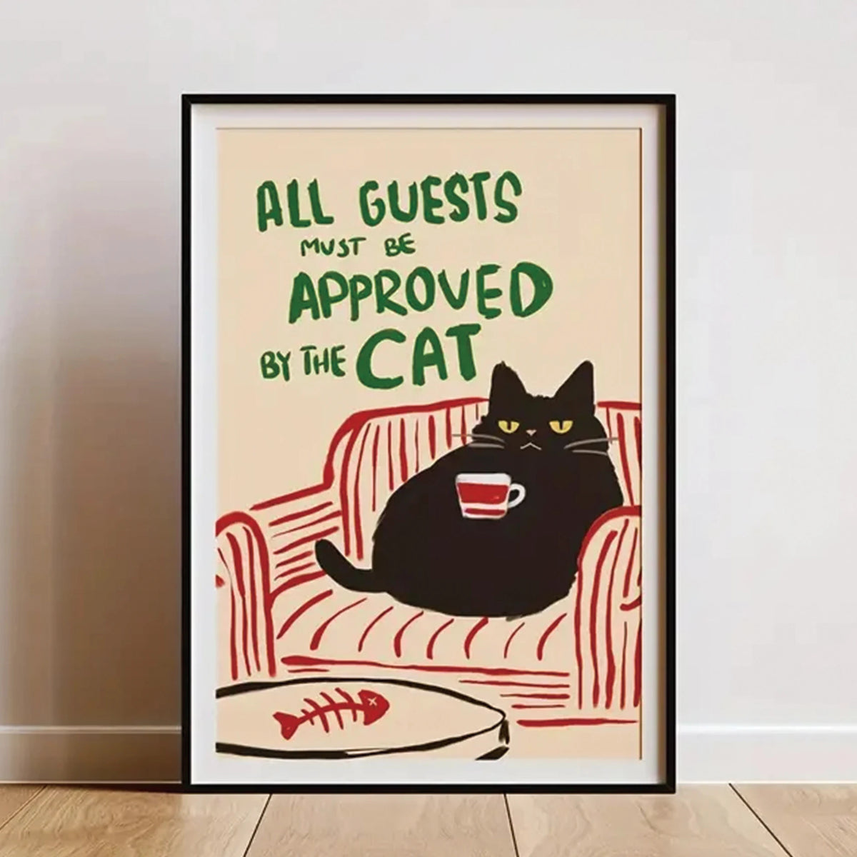 black cat wall art coffee cup poster alternate product view
