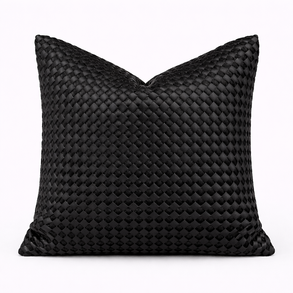 black faux leather cushion cover patchwork main product view