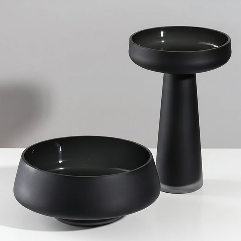 black frosted glass bowl sculptural decorative vessel 25cm alternate product view