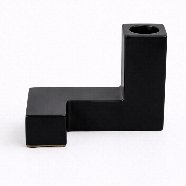 black geometric ceramic candle holder modern decor main product view