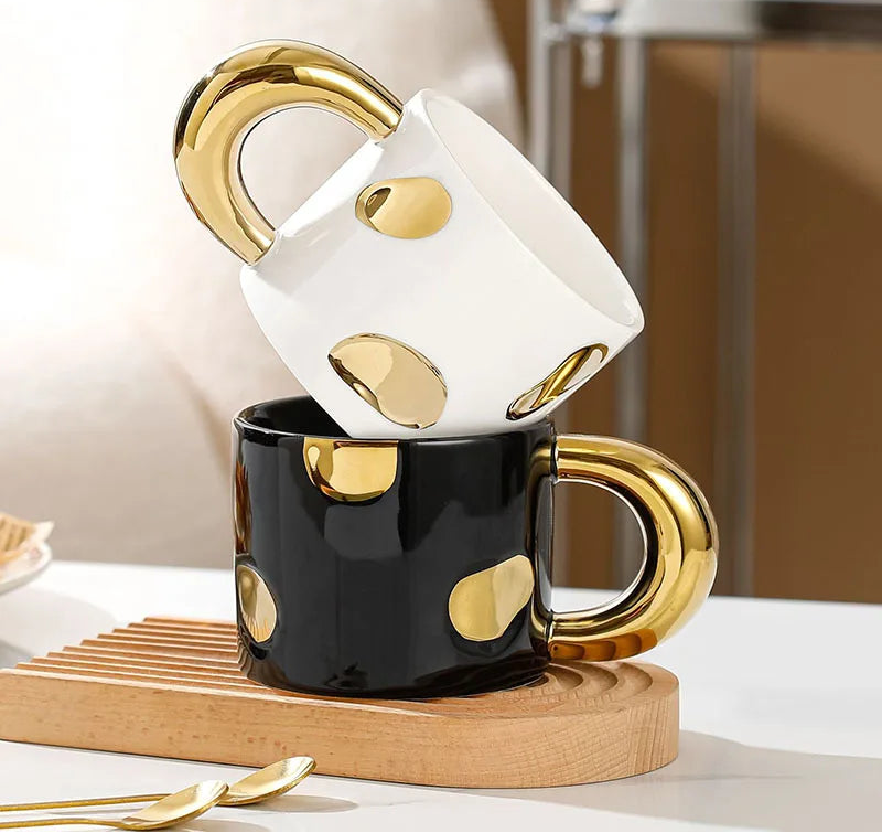 black gold ceramic mug large handle 350ml coffee cup modern kitchen gift styled product view