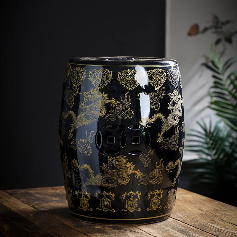 black gold dragon ceramic stool alternate product view