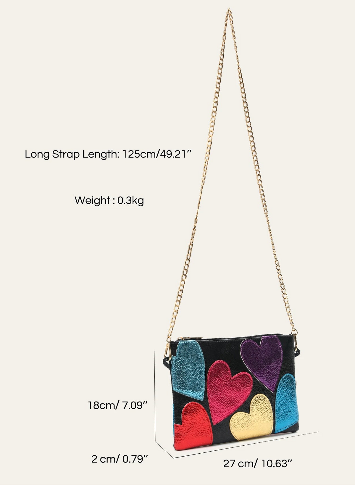 black heart clutch bag colorful metallic crossbody purse party evening hand styled product view