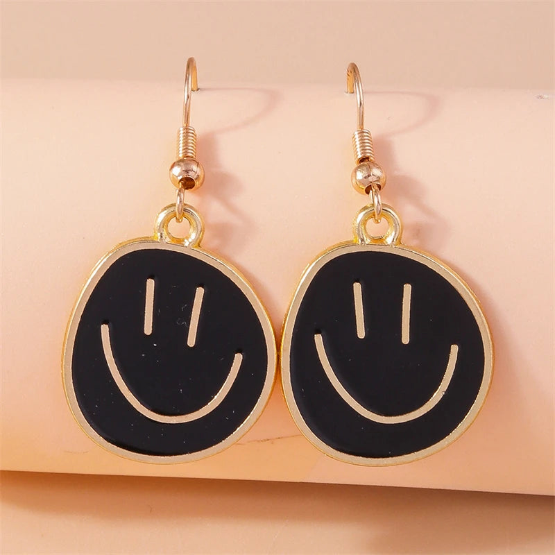 black smiley face drop earrings gold accent jewelry alternate product view