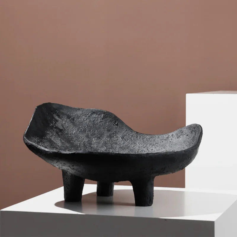 Black Three Legged Fruit Bowl Kitchen Counter Storage Dining Table Centerpiece Sculpture Housewarming Gift Minimalist Home Styling Accessory product view
