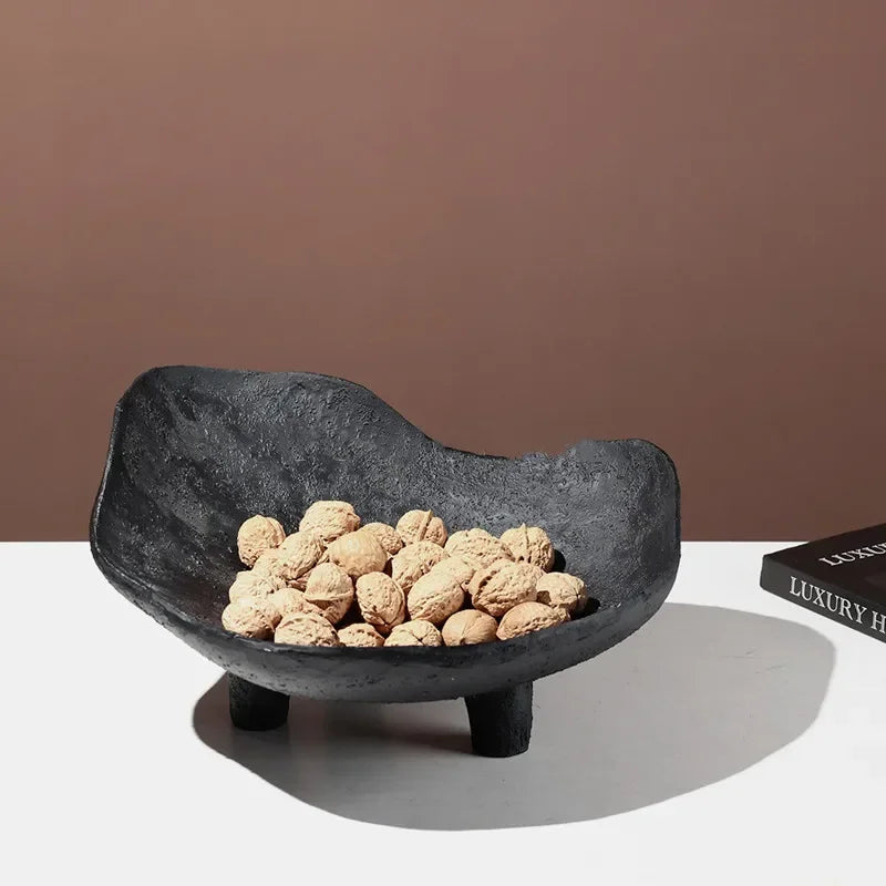 Black Three Legged Fruit Bowl Kitchen Counter Storage Dining Table Centerpiece Sculpture Housewarming Gift Minimalist Home Styling Accessory detail view 3