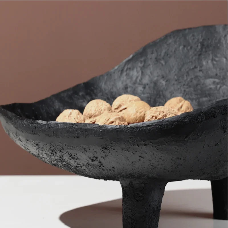 Black Three Legged Fruit Bowl Kitchen Counter Storage Dining Table Centerpiece Sculpture Housewarming Gift Minimalist Home Styling Accessory detail view 5