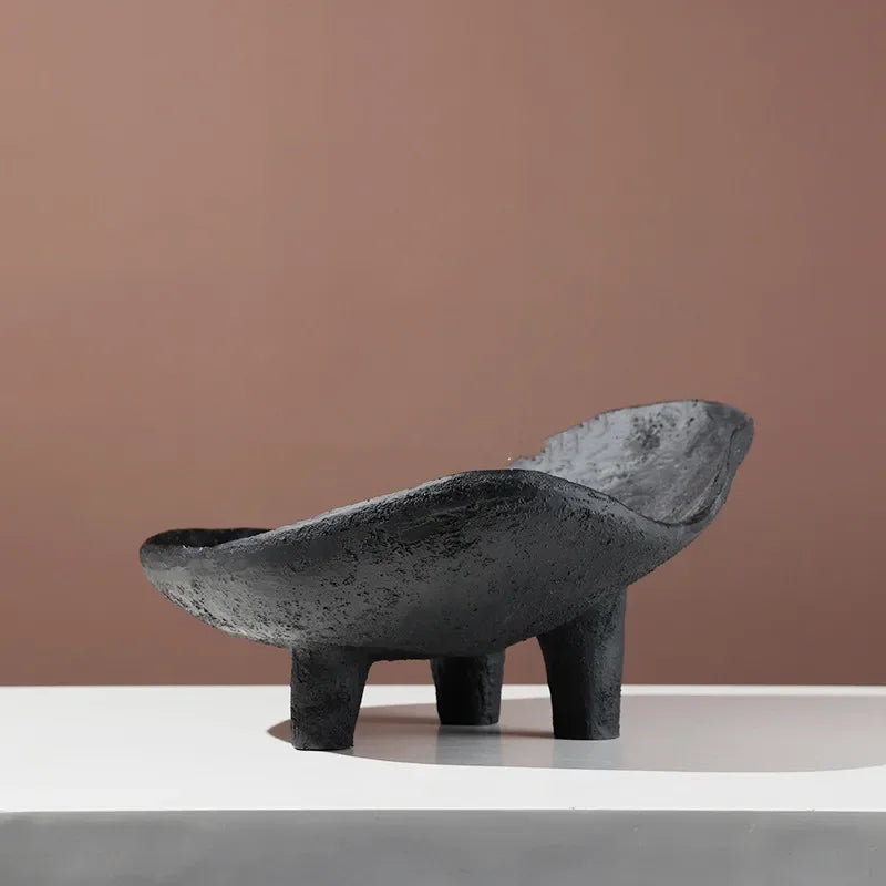 Black Three Legged Fruit Bowl Kitchen Counter Storage Dining Table Centerpiece Sculpture Housewarming Gift Minimalist Home Styling Accessory detail view 7