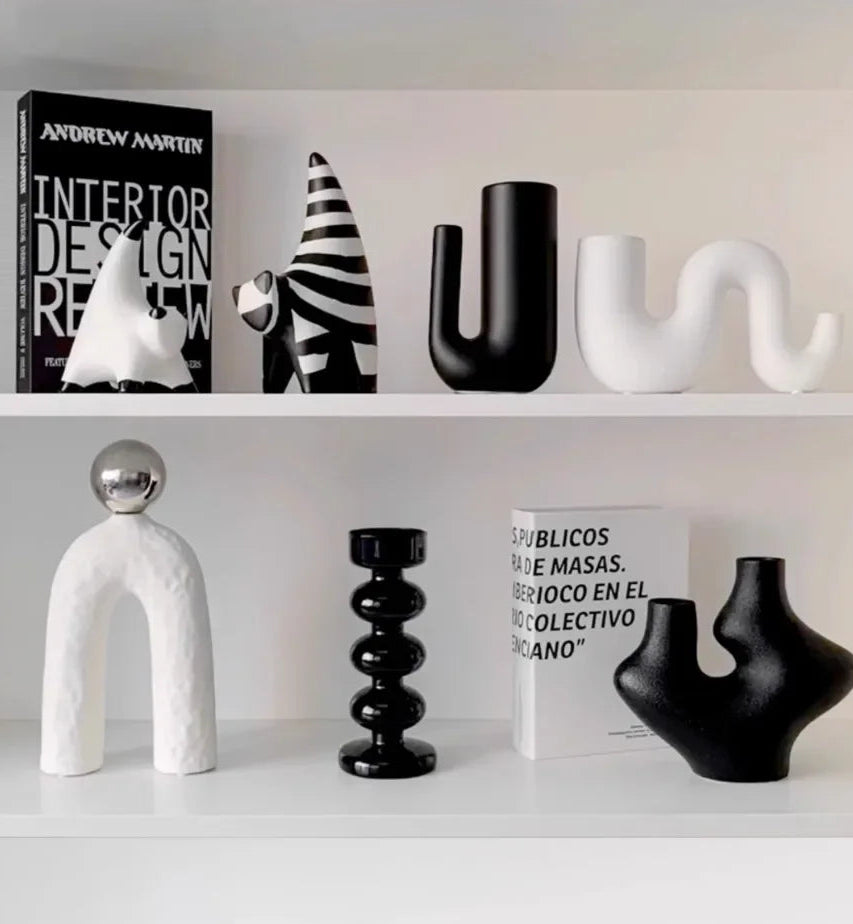 black u shaped ceramic vase sculptural modern decor styled product view