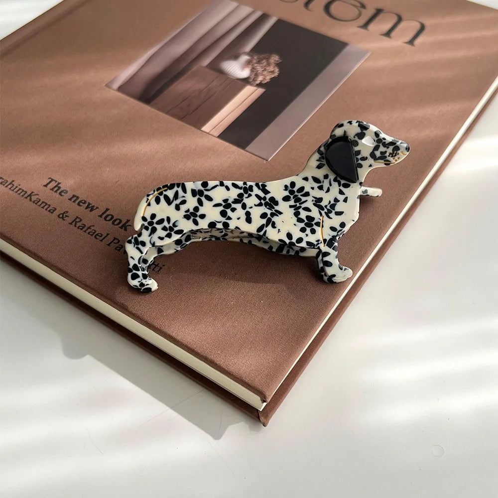 black white dachshund hair claw dog shaped hair clip pet lover accessory alternate product view