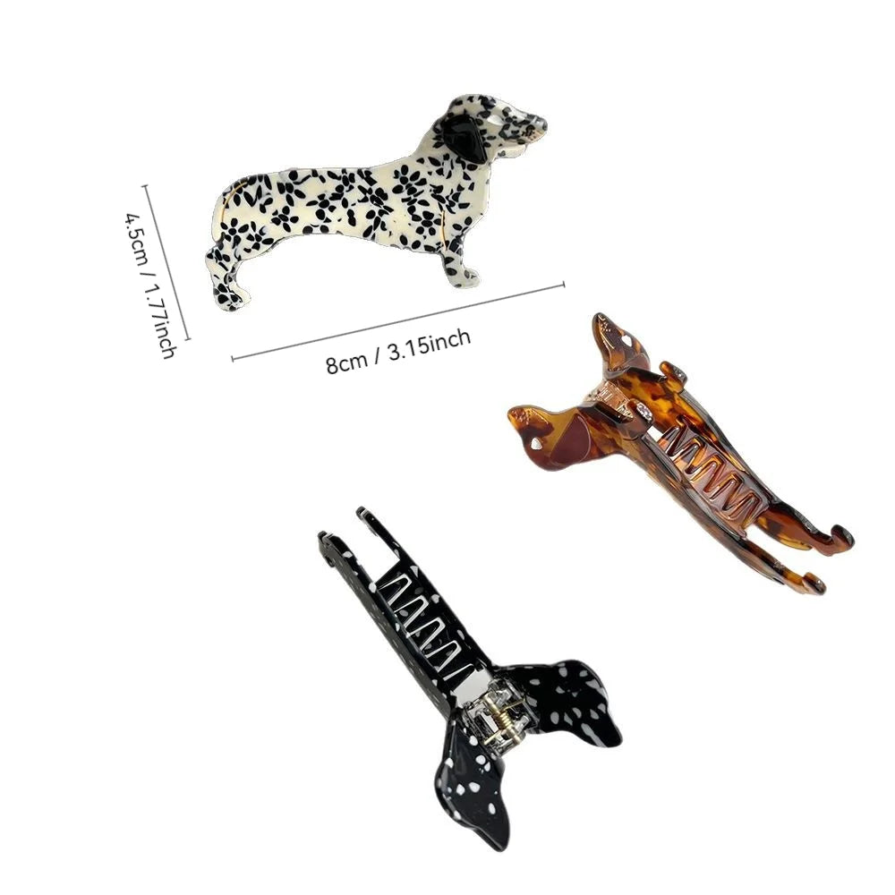 black white dachshund hair claw dog shaped hair clip pet lover accessory styled product view