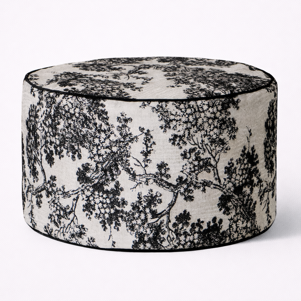 black white floral ottoman cover round floor cushion cover toile living roo main product view