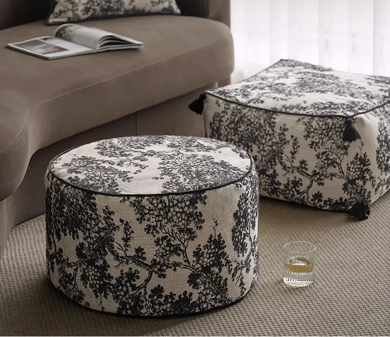 black white floral ottoman cover round floor cushion cover toile living roo alternate product view