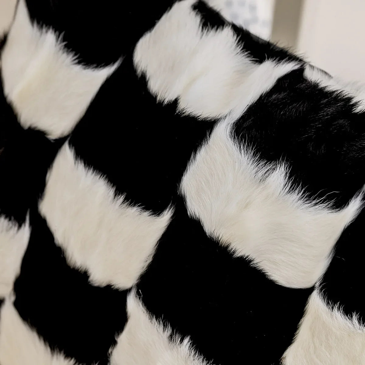 black white plush checkered cushion cover styled product view