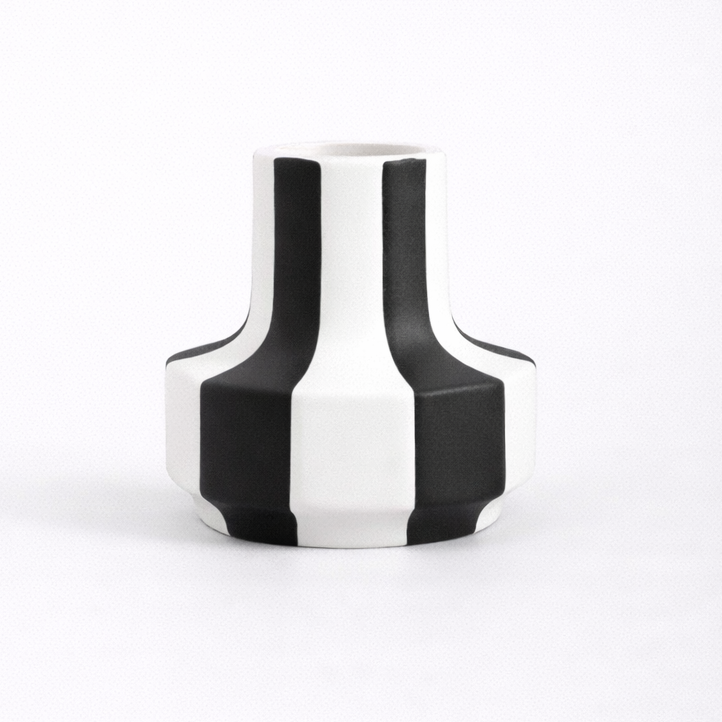 black white striped resin vase main product view