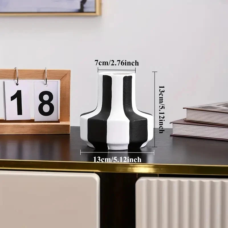 black white striped resin vase styled product view