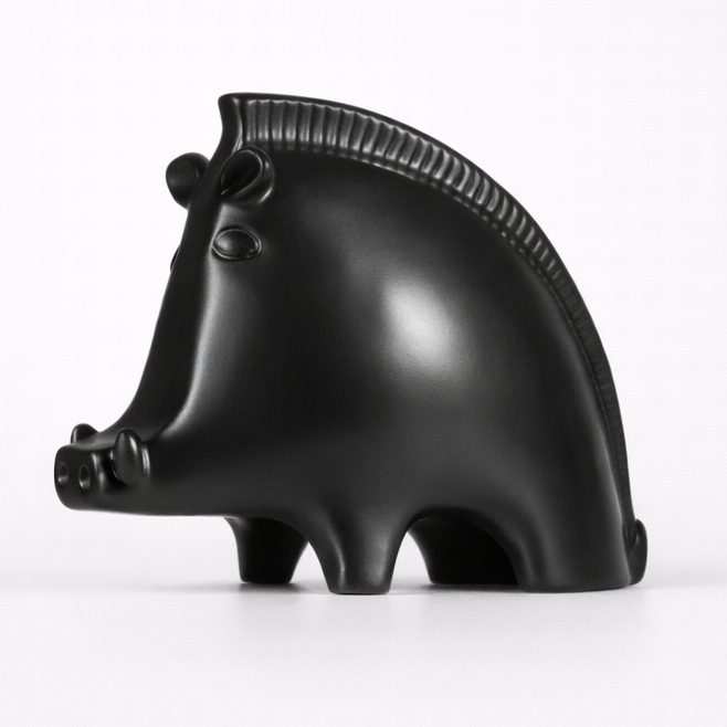black white ceramic wild boar main product image