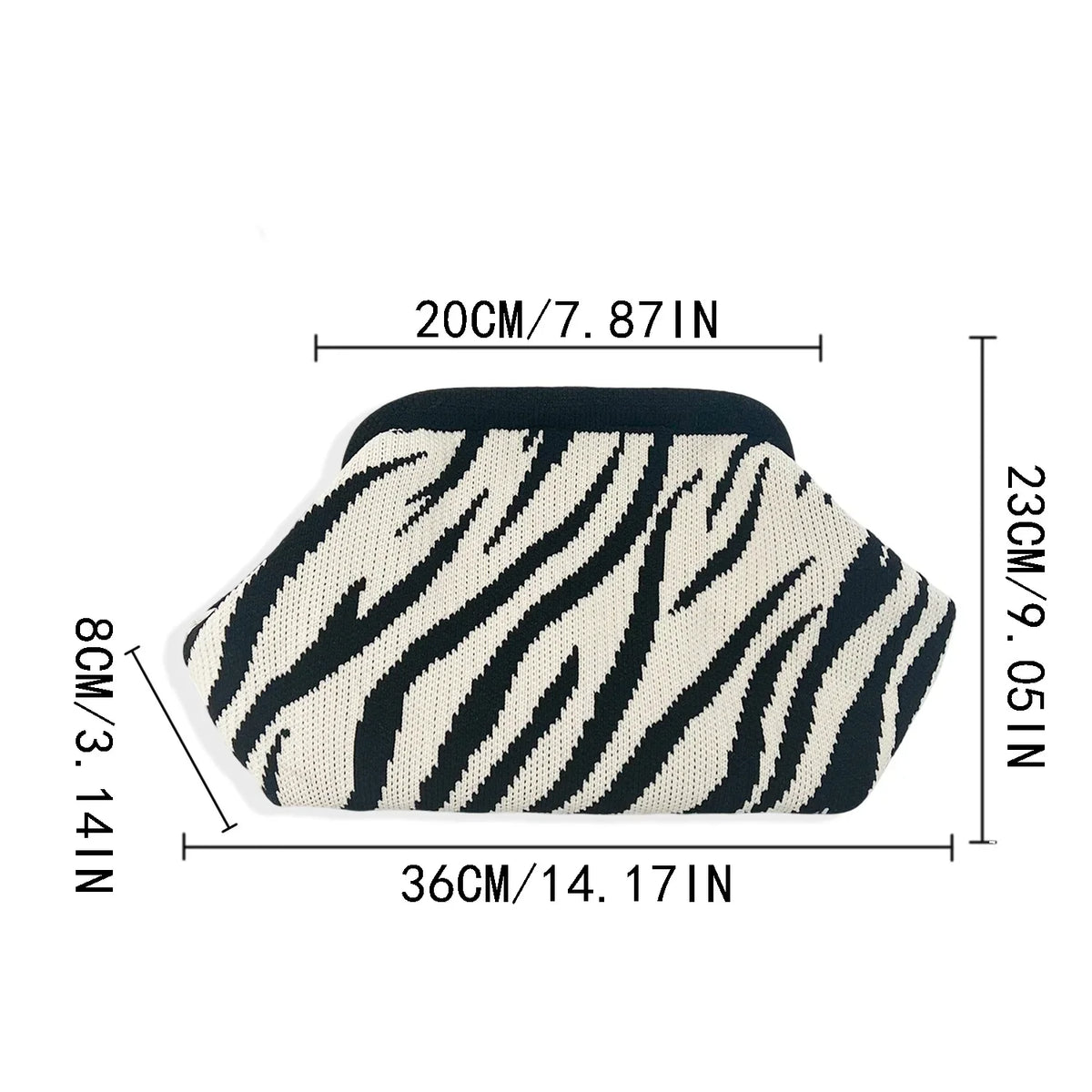 black white zebra knitted cosmetic bag product view 7
