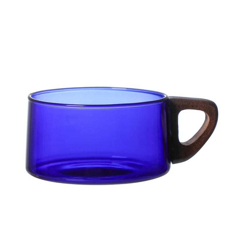 blue glass coffee cup with wooden tray 200ml main product view