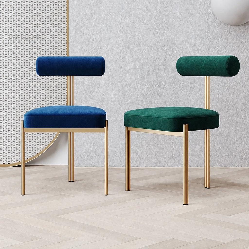 Blue fabric dining chair with gold frame product detail view 3