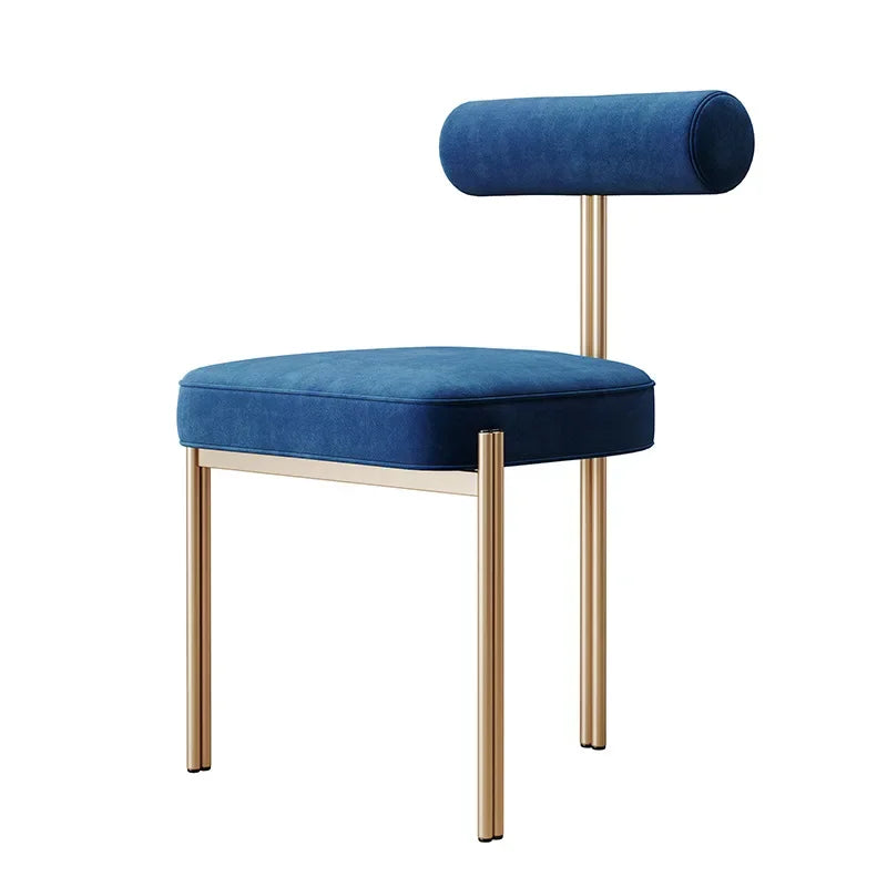 Blue fabric dining chair with gold frame main product view