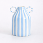blue white striped ceramic cylinder vase main product view
