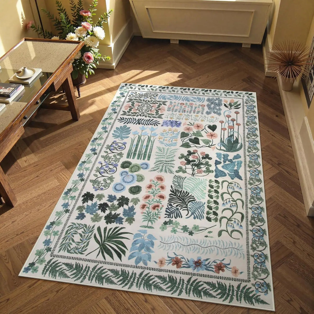 botanical plant floral rug styled product view