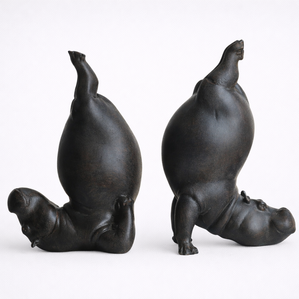 bronze hippo sculpture pair playful animal decor main product view