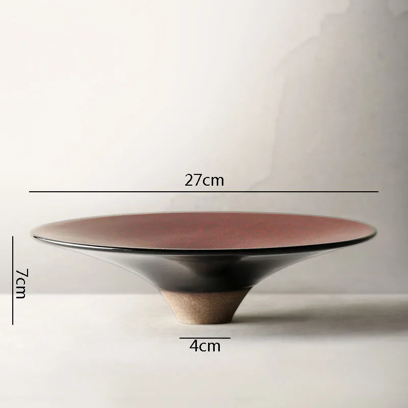 brown ceramic pedestal plate footed serving dish 10 5 inch detail product view