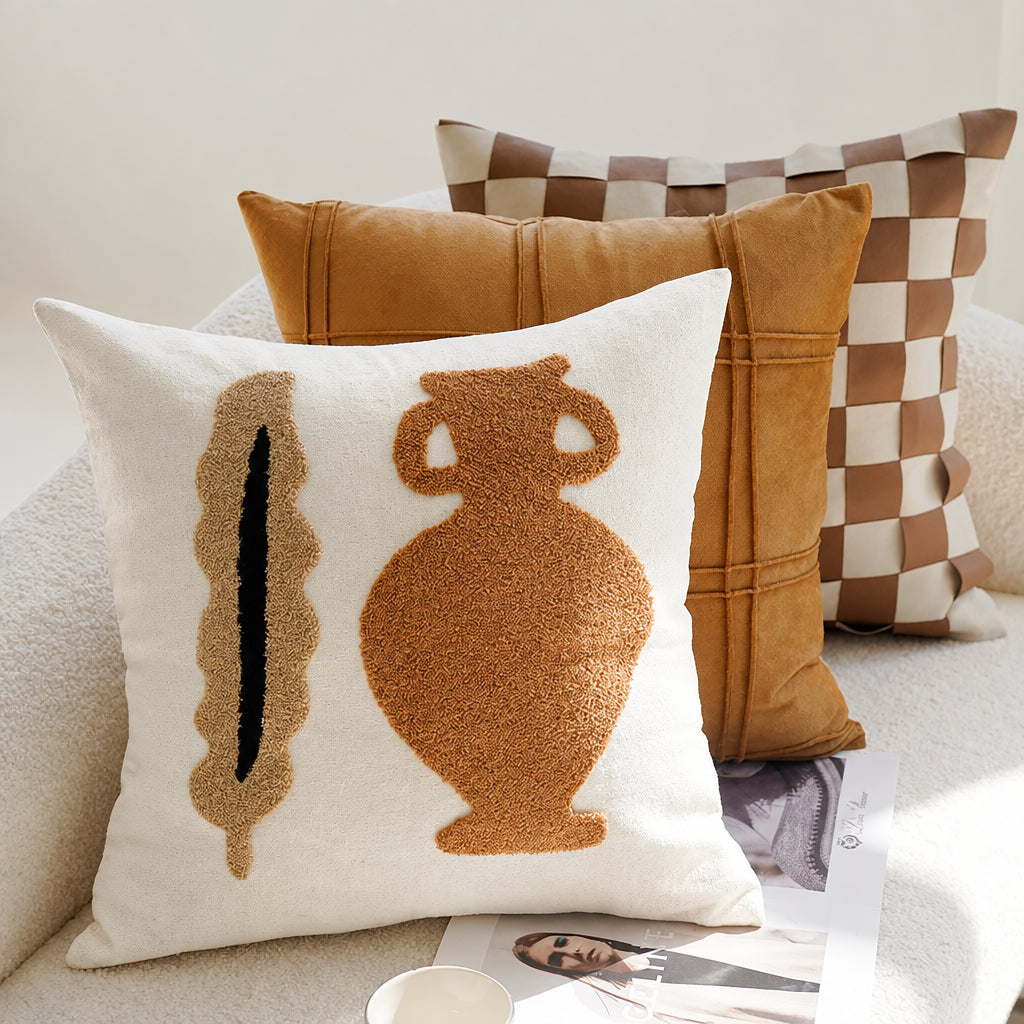 Brown cream woven 45x45cm boho cushion cover detail view 2