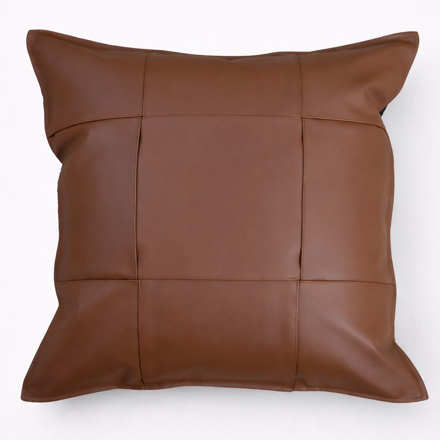 Brown Faux Leather Cushion Cover Square Pillow Minimalist Sofa Decor Contemporary Bedroom Accent Housewarming Gift Statement Style Gift Idea