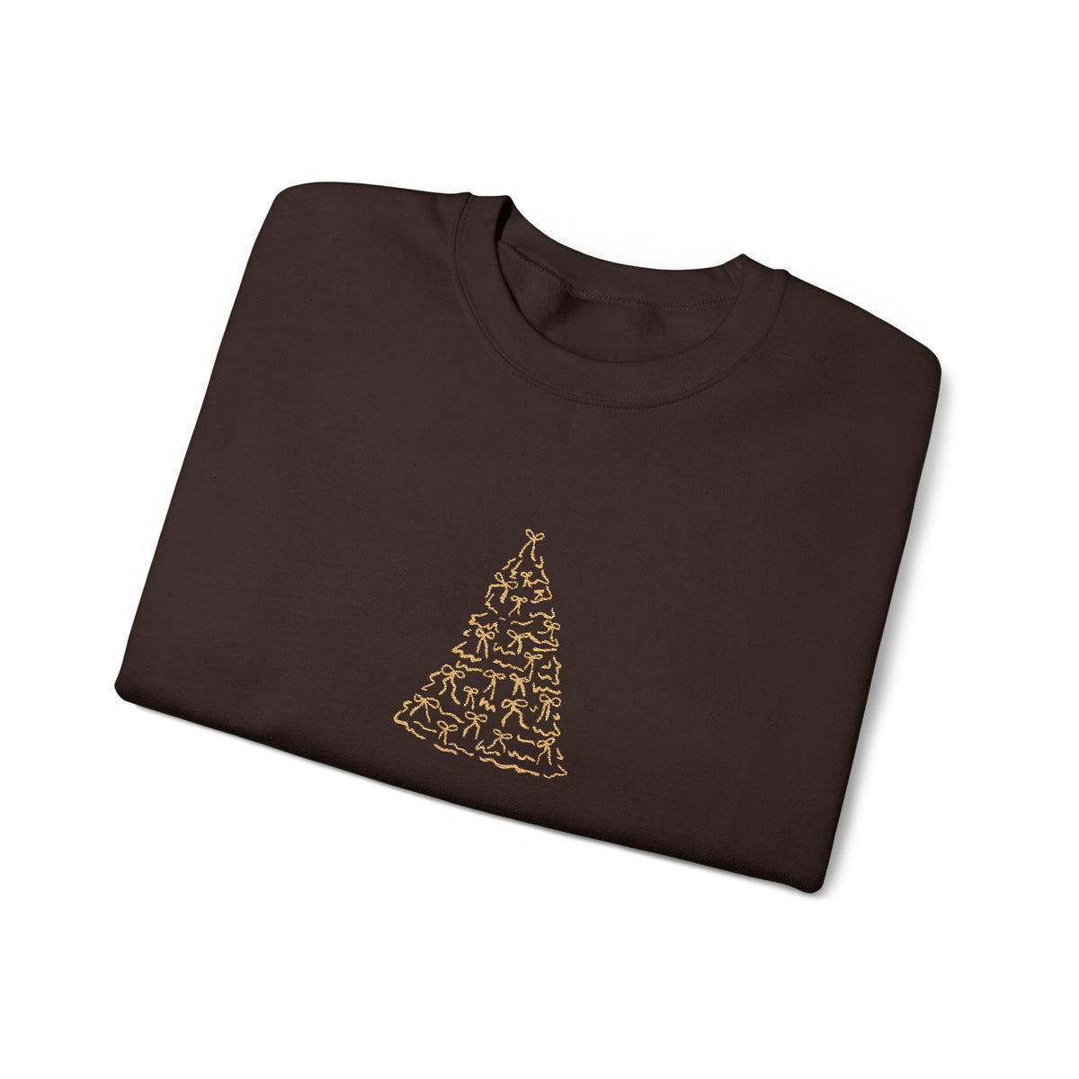 Brown Gold Minimalist Embroidered Christmas Tree Sweatshirt For Women Cozy Holiday Crewneck Elegant