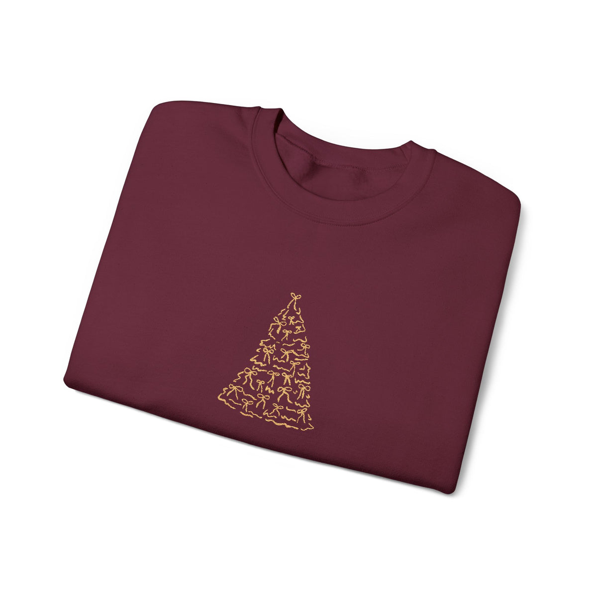 Brown Gold Minimalist Embroidered Christmas Tree Sweatshirt For Women Cozy Holiday Crewneck Elegant – product image 4