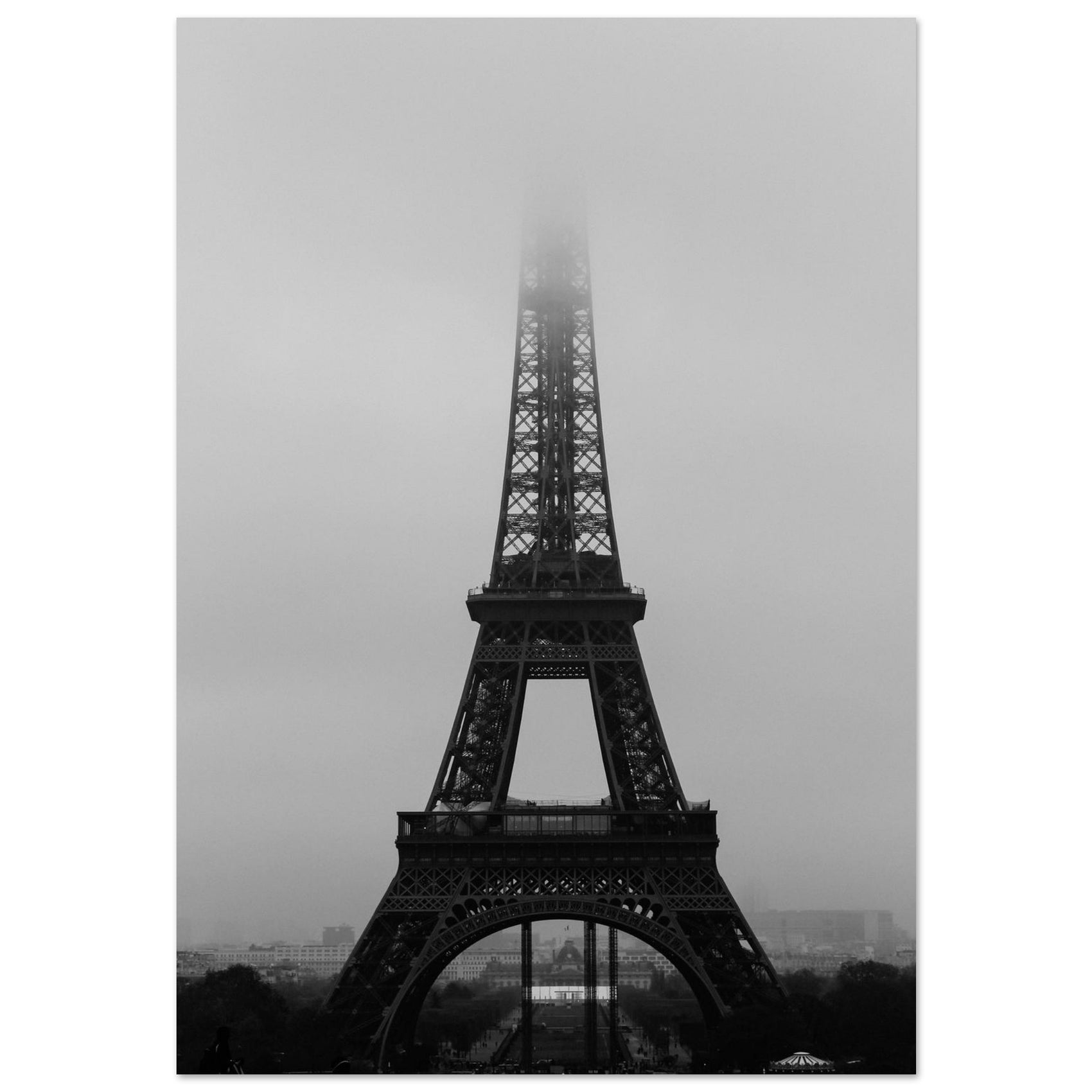 Eiffel Tower in Mist - Atmospheric Black & White Foam Board Print in Your Choice of Six Sizes