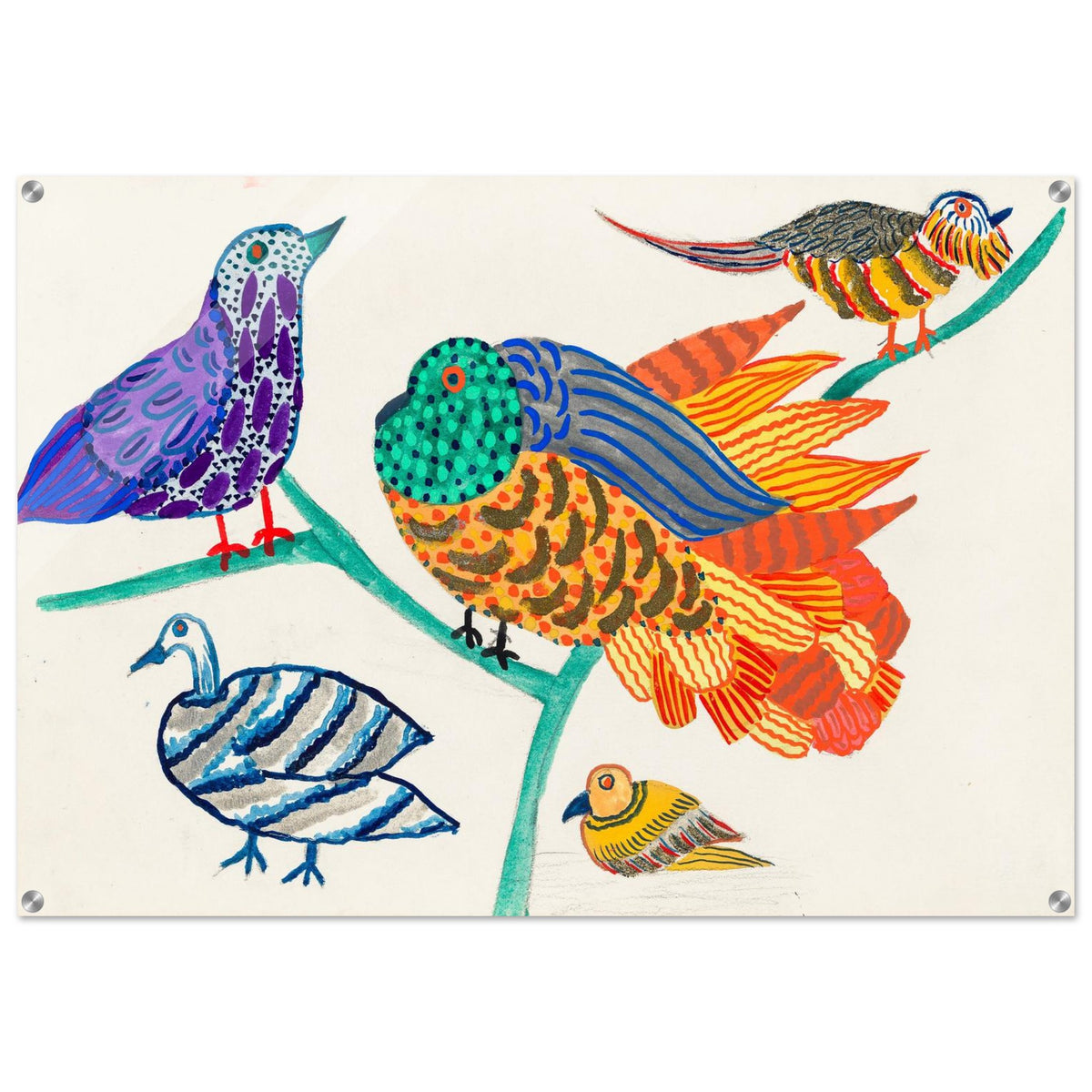 Colorful birds 1914 Atelier Martine Paul Poiret folk art acrylic print #PD_303 - view 1