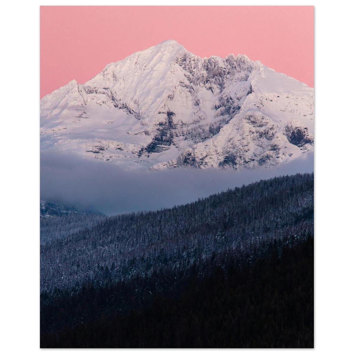 Pink Mountain Wall Art Poster Snowy Gunsight Mountain Landscape Blush Sky Nature Decor #PD_305 product image