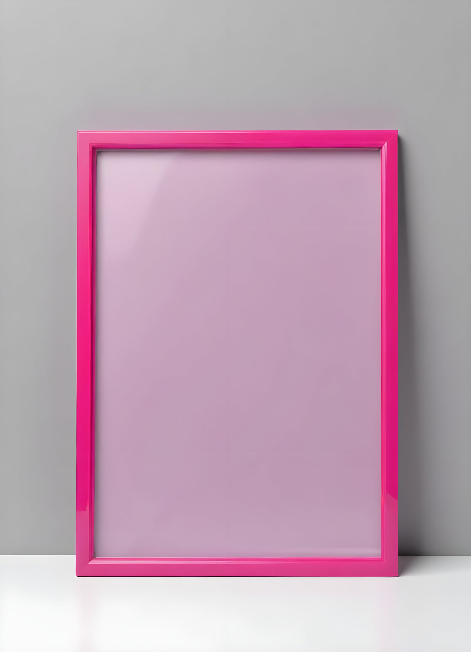 Bright pink empty frame stands against a white wall, inviting creativity and personal expression