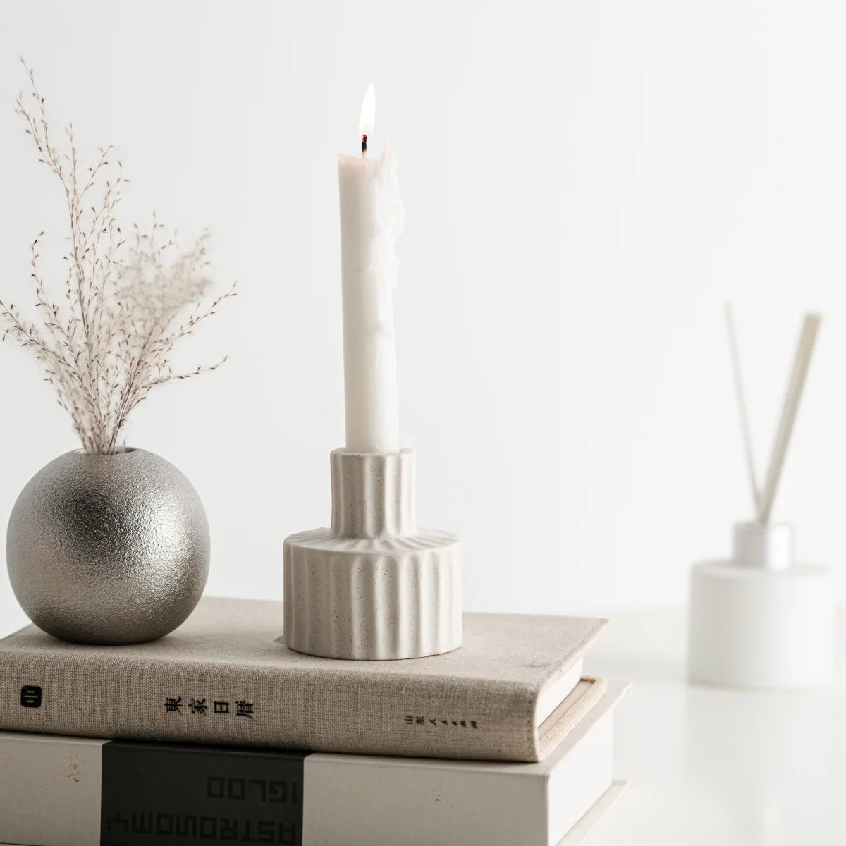 Sculptural ceramic candlestick pair Scandinavian decor