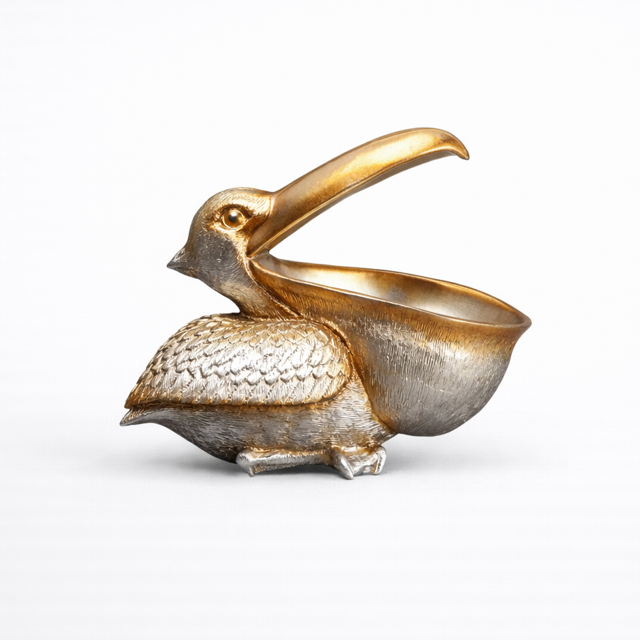 Champagne toucan storage statue resin bird sculpture with large beak organizer
