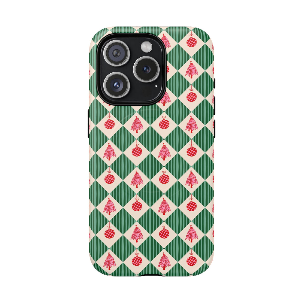 Christmas Ornament Phone Case Gift For Sister Magnetic iPhone Cover Holiday Harlequin Pattern Tough – product image 4