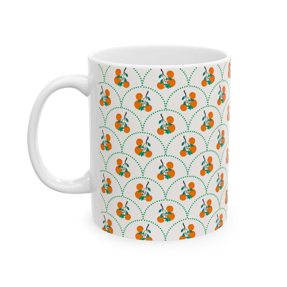 Citrus Ceramic Mug Orange Green Scallop Coffee Tea Cup Dishwasher Microwave Safe Kitchen Breakfast