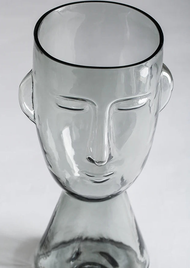 Clear Face Glass Vase Sculptural Portrait Flower styled product detail