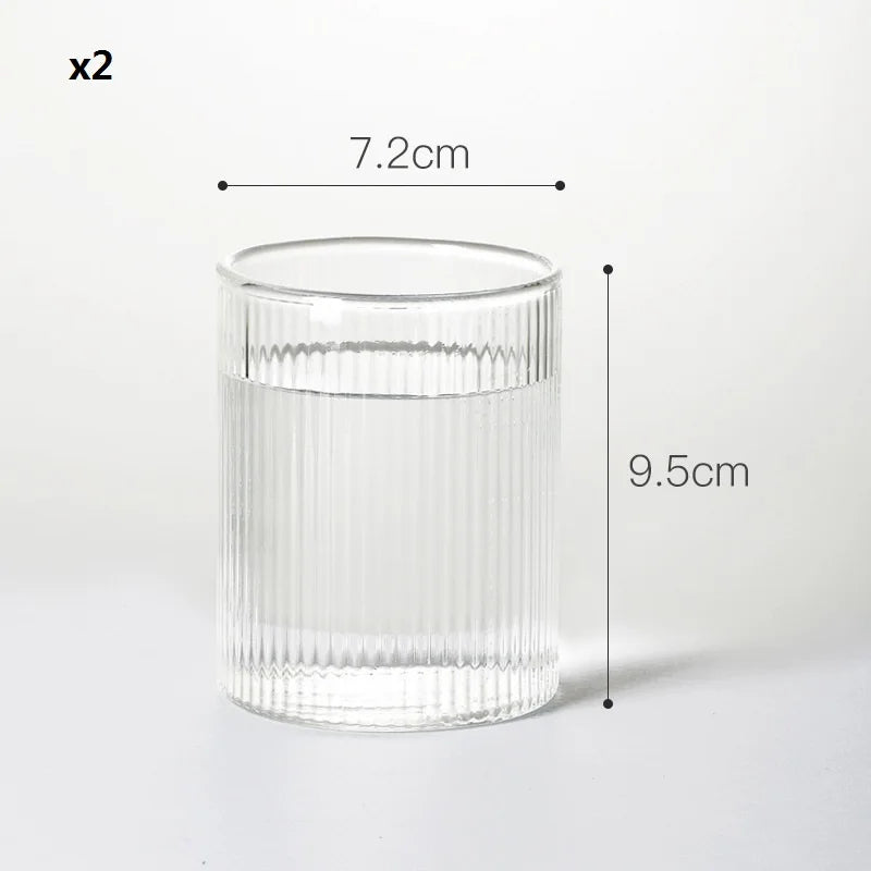 Japanese Ribbed Glass Coffee Mug, Heat-Resistant Striped Glass Cup, Transparent,